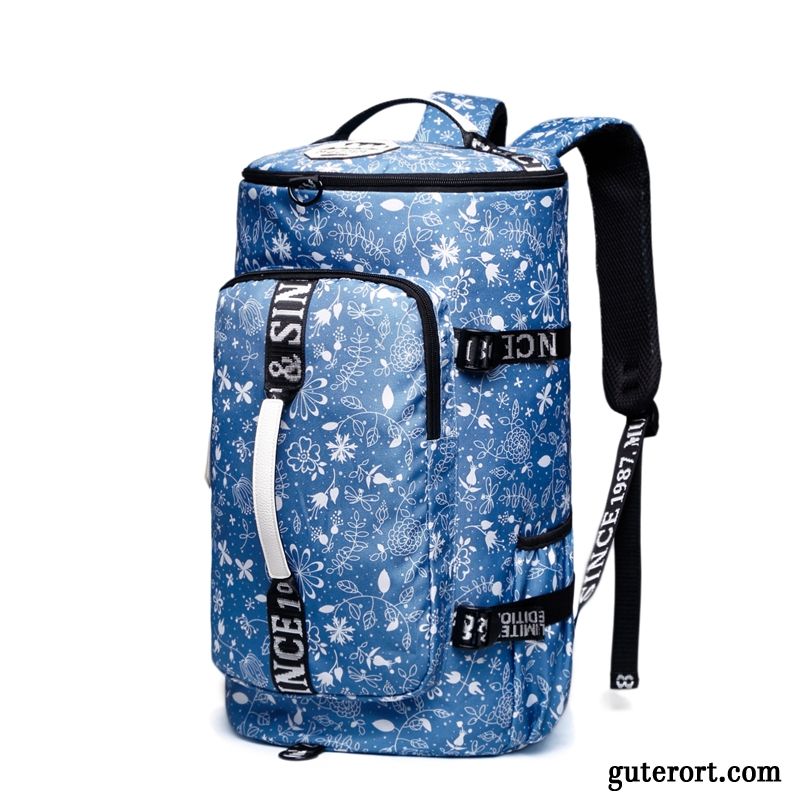 Reisetasche Damen Leinwand Rucksack Große Kapazität Reisen Fitness Gepäcktasche Blau