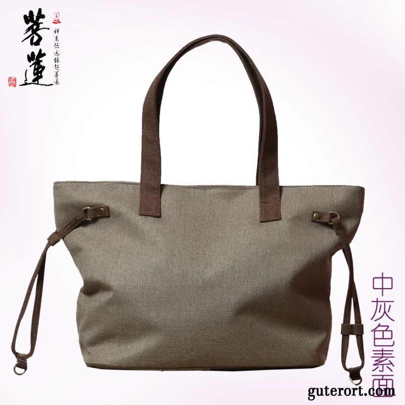 Reisetasche Damen Retro Gemalt Einfach Mittel Baumwolle Und Leinen Khaki