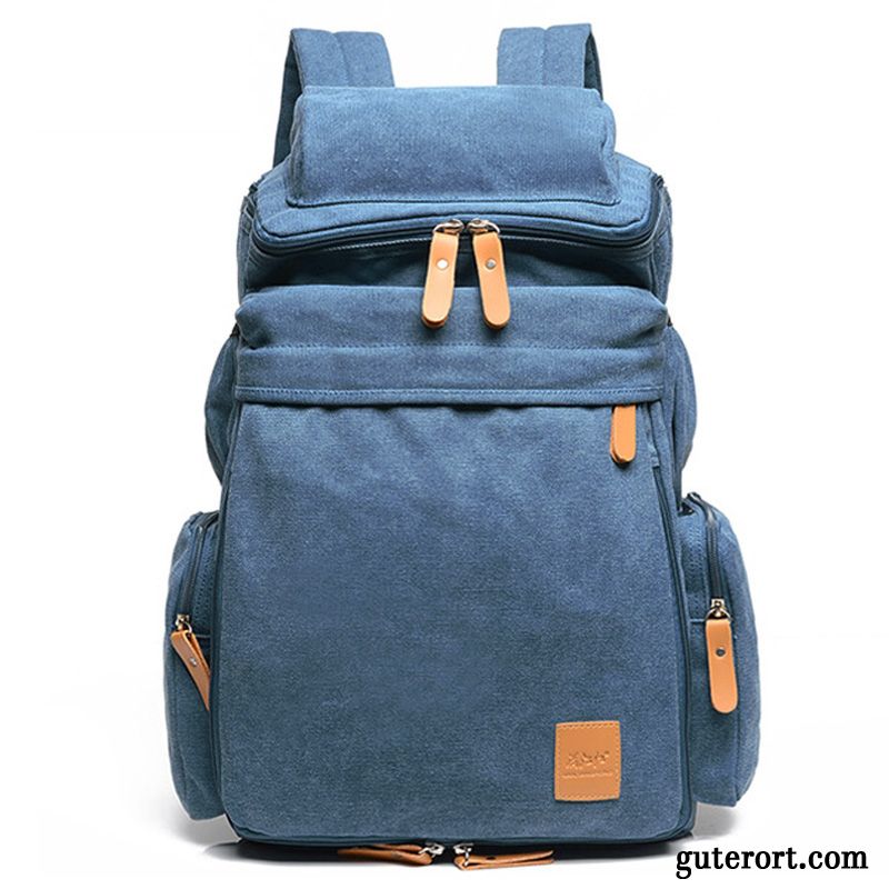 Reisetasche Herren Damen Student Leinwand Schultasche Rucksack Reisen Blau