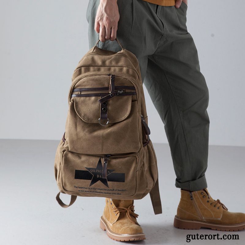 Reisetasche Herren Rucksack Damen Wander Leinwand Freizeit Reisen Khaki Hell