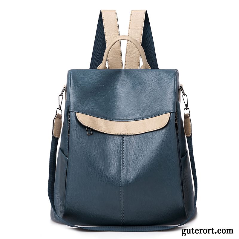 Rucksäcke Damen Doppelnutzen Freizeit Weiches Leder Neu All Match Tasche Blau