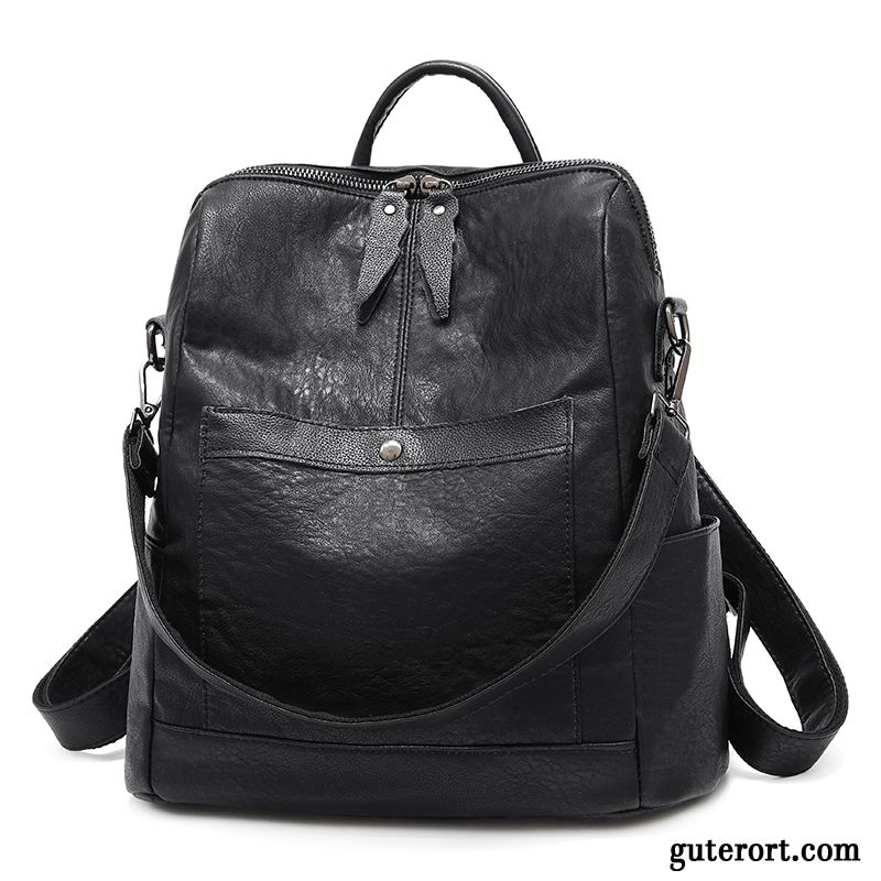 Rucksäcke Damen Freizeit Mode Einfach Rucksack Weiches Leder Neu Schwarz