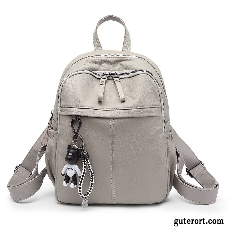 Rucksäcke Damen Freizeit Tasche Mode Rucksack Reisen Weiches Leder Grau