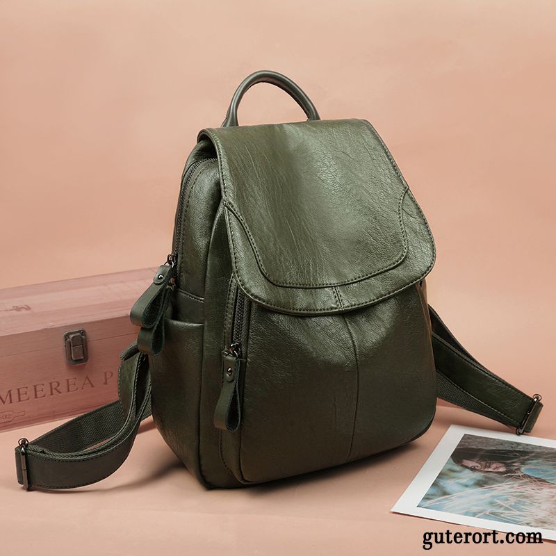 Rucksäcke Damen Mode Schultasche Rindsleder Weiches Leder 2019 Rucksack Army Grün