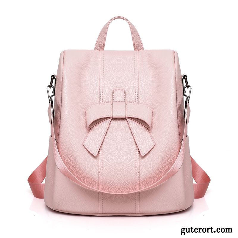 Rucksäcke Damen Pu Rucksack Weiches Leder Einfach Doppelnutzen Diebstahlsicherung Rosa