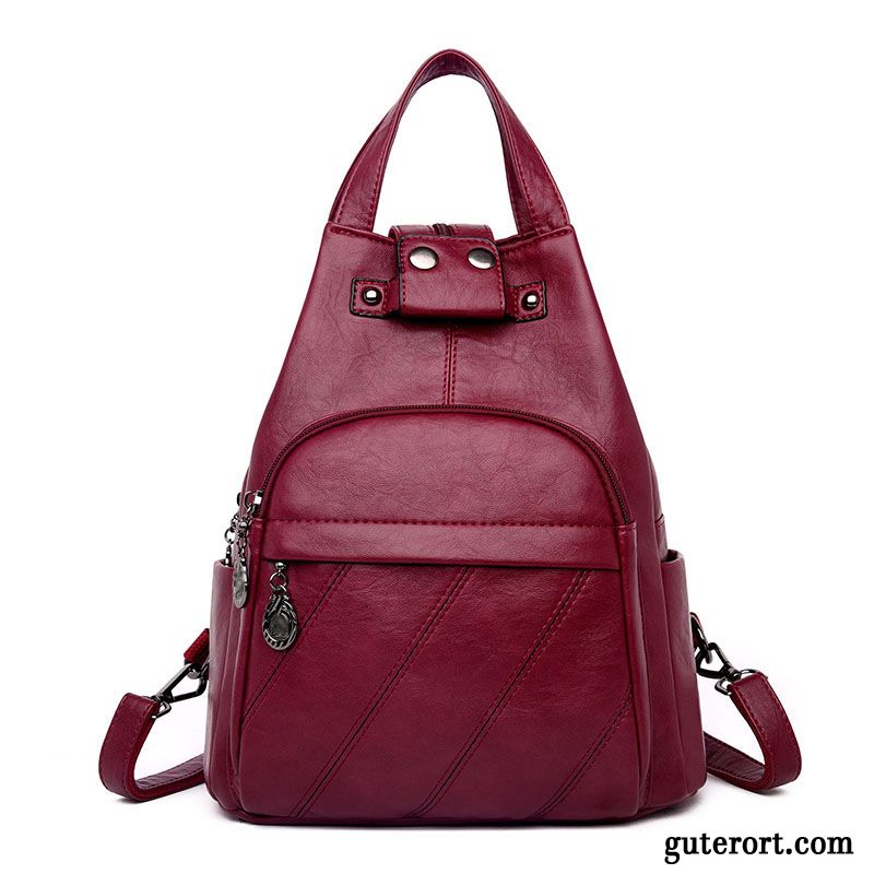 Rucksäcke Damen Rucksack All Match Freizeit Mode Brusttasche 2019 Bordeauxrot