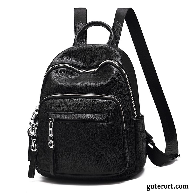 Rucksäcke Damen Rucksack Diebstahlsicherung Trend Tasche Reisen Weiches Leder Schwarz