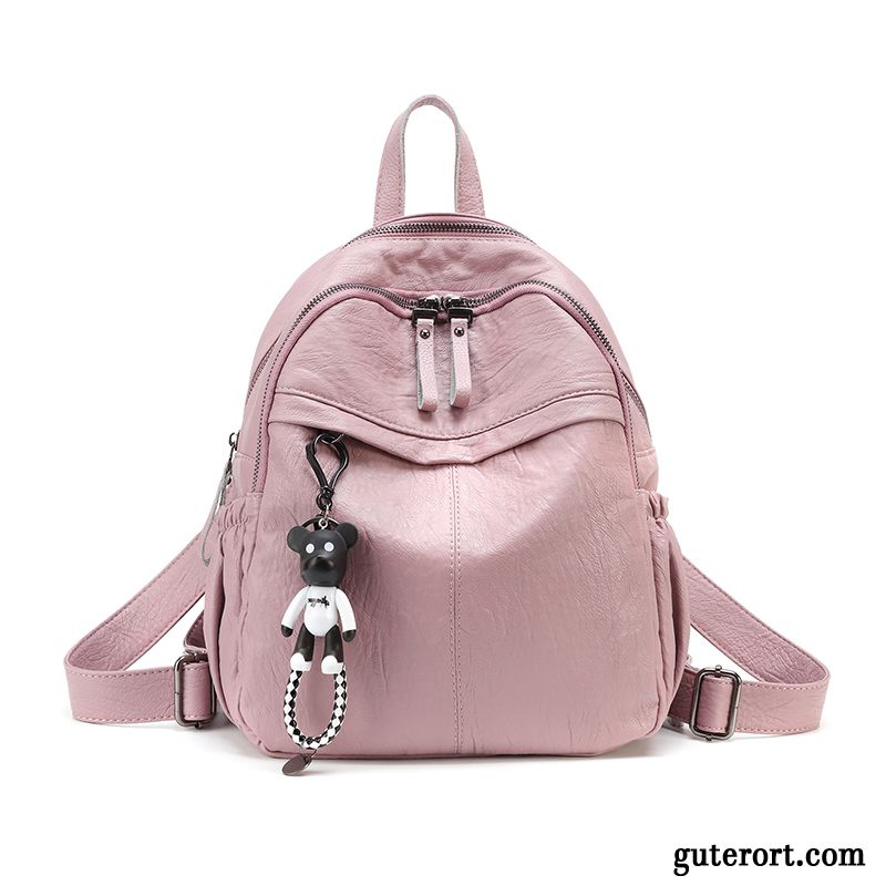 Rucksäcke Damen Rucksack Swag Weiches Leder Reisen Freizeit Frisch Rosa