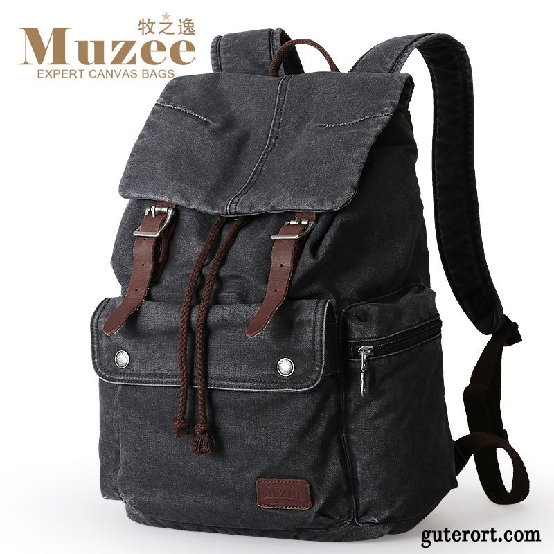 Rucksäcke Herren Freizeit Wander Leinwand Student Tasche Rucksack Schwarz Grau