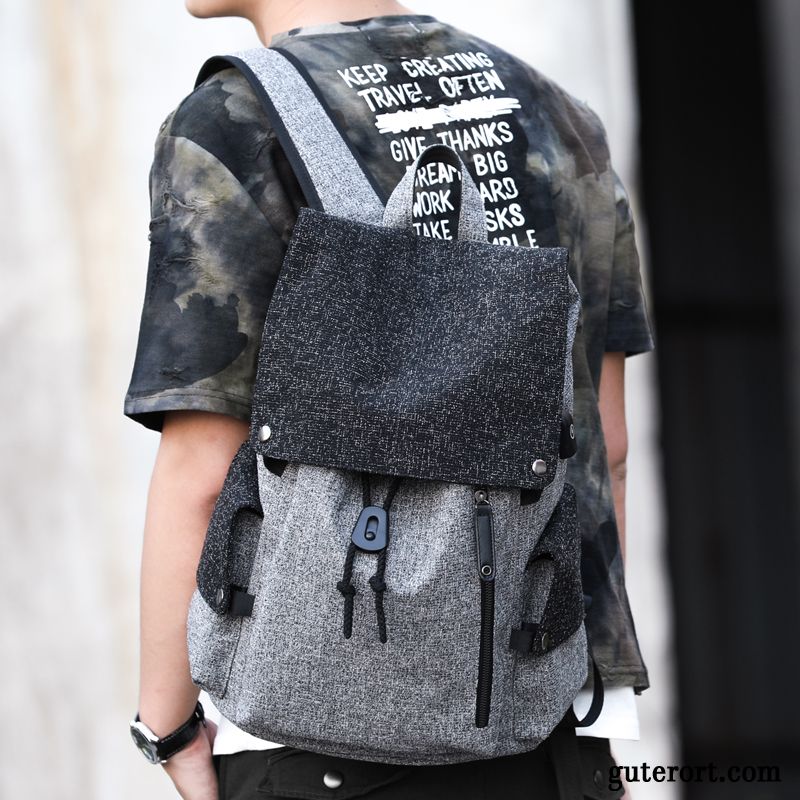 Rucksäcke Herren Leinwand Freizeit Student Rucksack Trend Groß Schwarz Grau