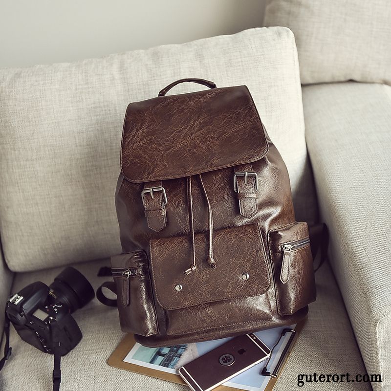 Rucksäcke Herren Rucksack Student Leder Groß Trend England Schwarz