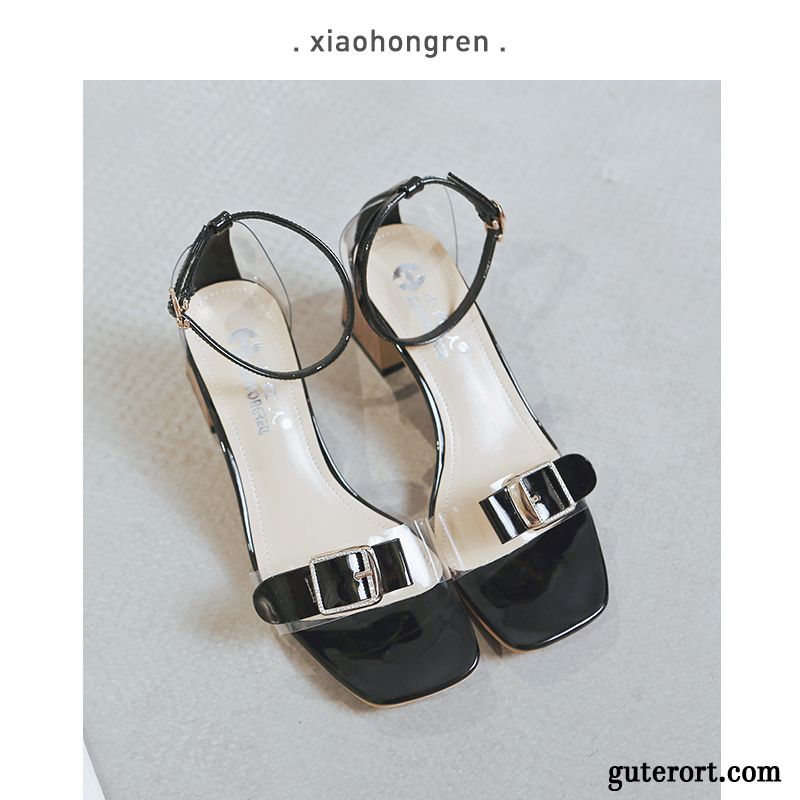 Sandalen Damen Allgleiches Neue Dick Mode Pumps Rom Schwarz Rot