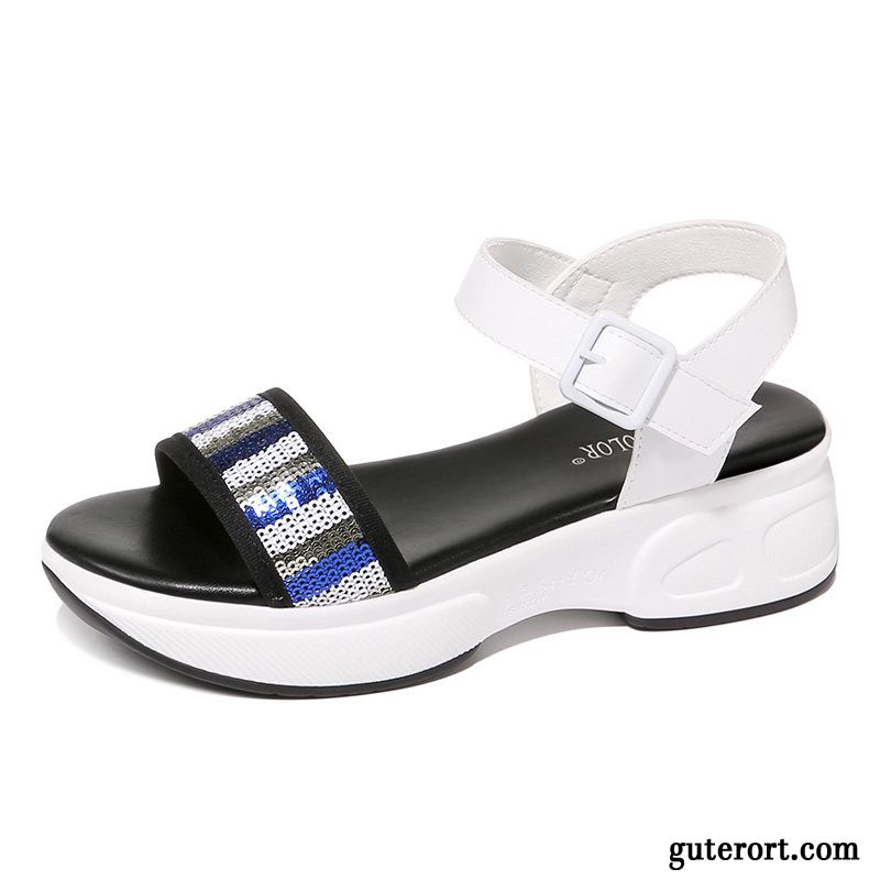 Sandalen Damen Europa Flache Plateauschuhe Neue Dicke Sohle Sommer Schwarz