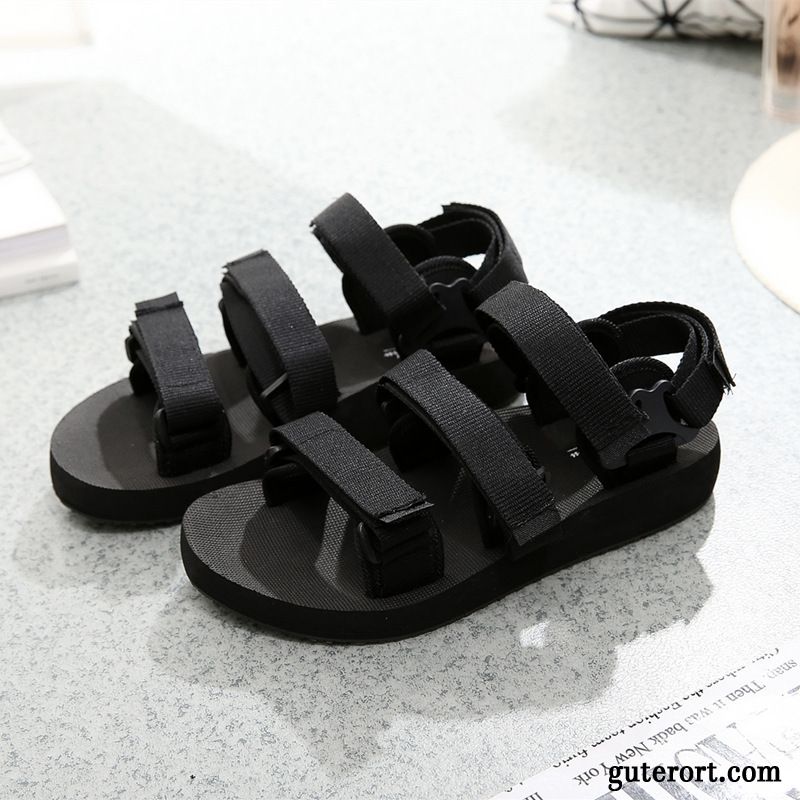 Sandalen Damen Flach Leder Dunkelgrau, Schaftsandalen Damen