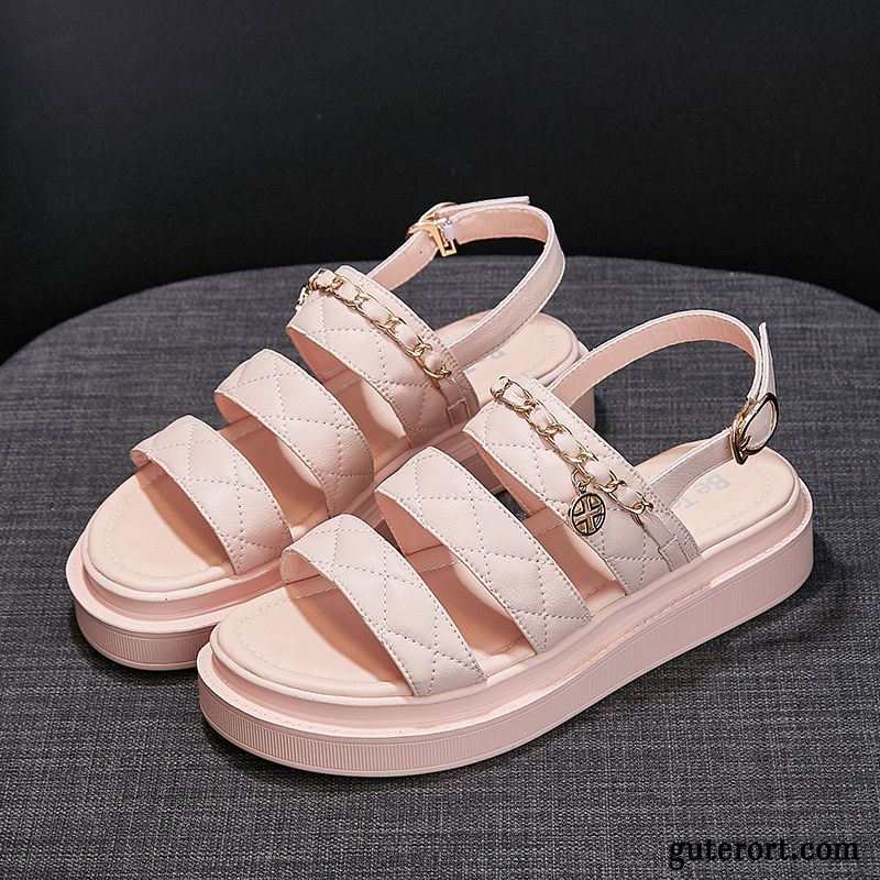 Sandalen Damen Flache Schuhe Trend Sommer Allgleiches Europa Rom Beige