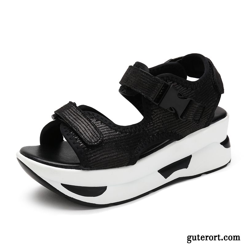 Sandalen Damen Neue Sommer Große Größe Dicke Sohle Keilschuhe Casual Schwarz