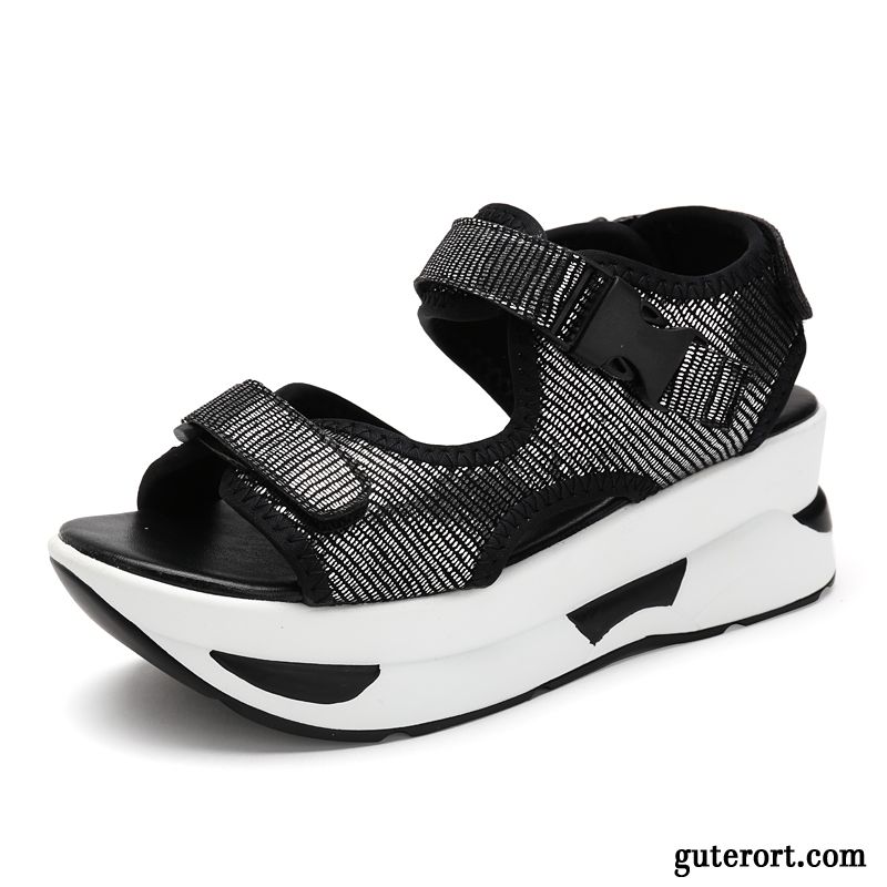 Sandalen Damen Neue Sommer Große Größe Dicke Sohle Keilschuhe Casual Schwarz