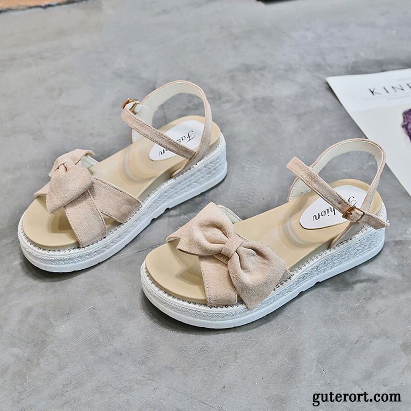 Sandalen Damen Sommer Bogen Trend Neue Schuhe Dicke Sohle Hellgrün Sandfarben Rot