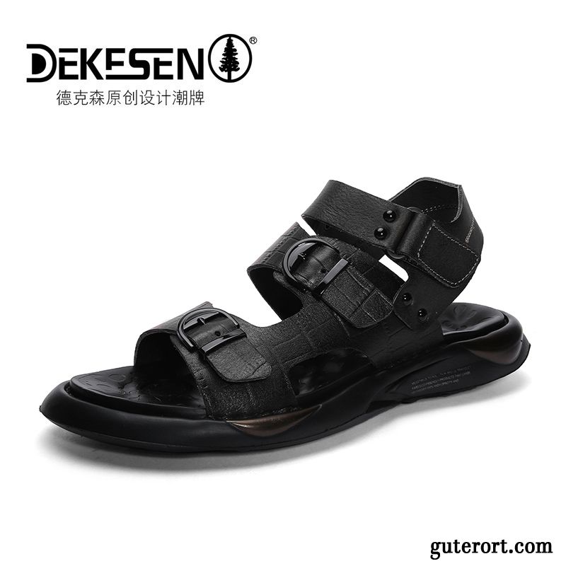 Sandalen Herren Casual Europa Allgleiches Mode Teenager Rom Sandfarben Schwarz