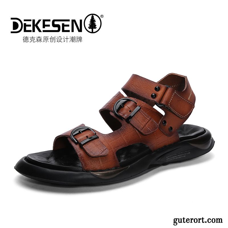 Sandalen Herren Casual Europa Allgleiches Mode Teenager Rom Sandfarben Schwarz