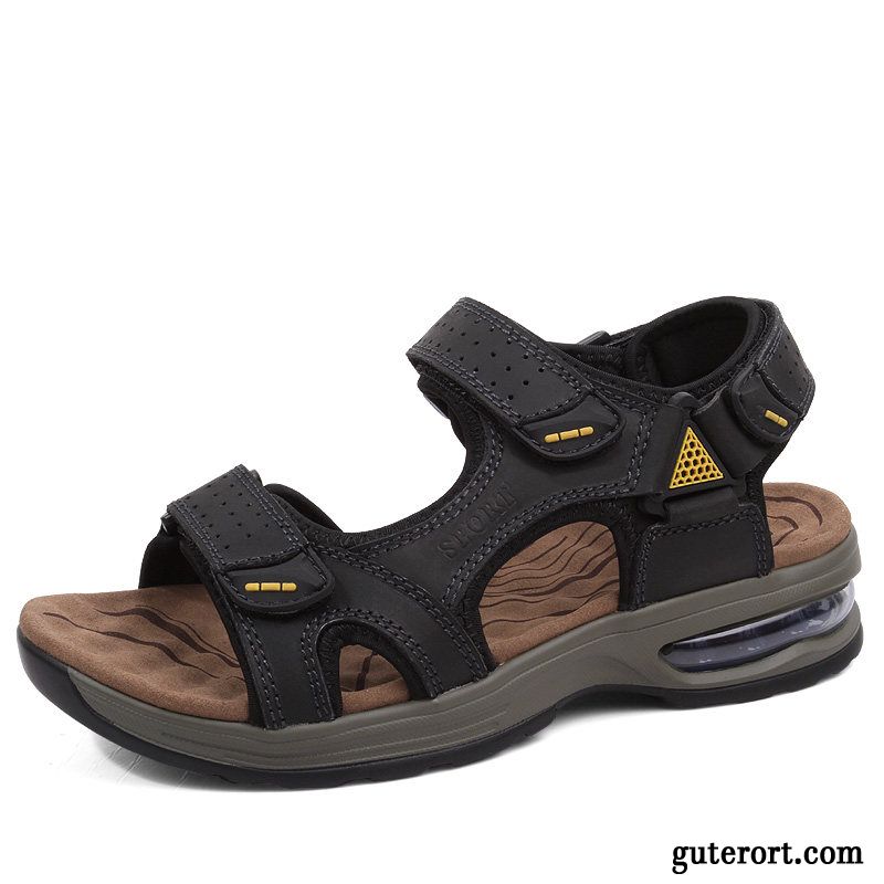 Sandalen Herren Cushioning Dicke Sohle Echtleder Oberleder Neue Sommer Sandfarben Braun Hell