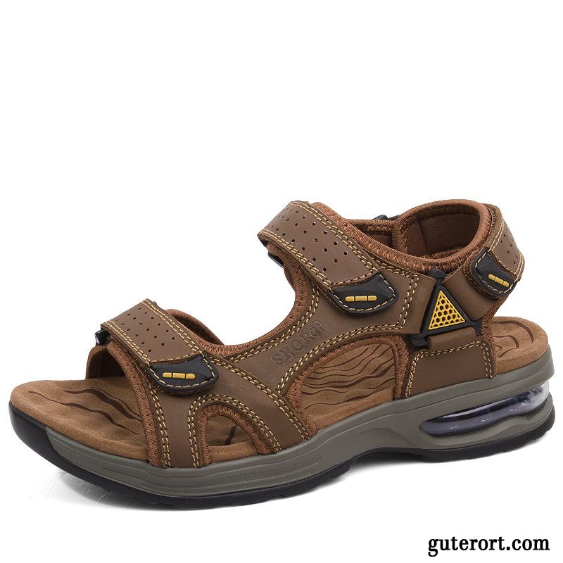 Sandalen Herren Cushioning Dicke Sohle Echtleder Oberleder Neue Sommer Sandfarben Braun Hell