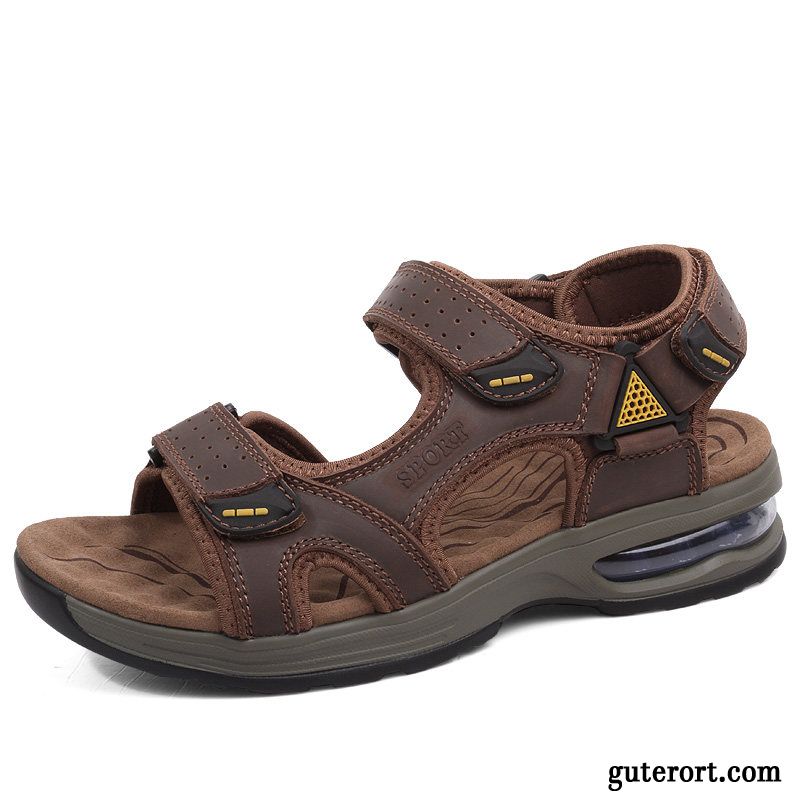 Sandalen Herren Cushioning Dicke Sohle Echtleder Oberleder Neue Sommer Sandfarben Braun Hell