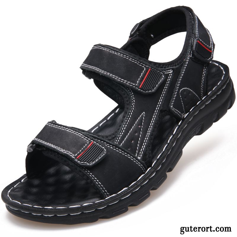 Sandalen Herren Echtleder Neue Europa Sommer Trend Schuhe Sandfarben Grau