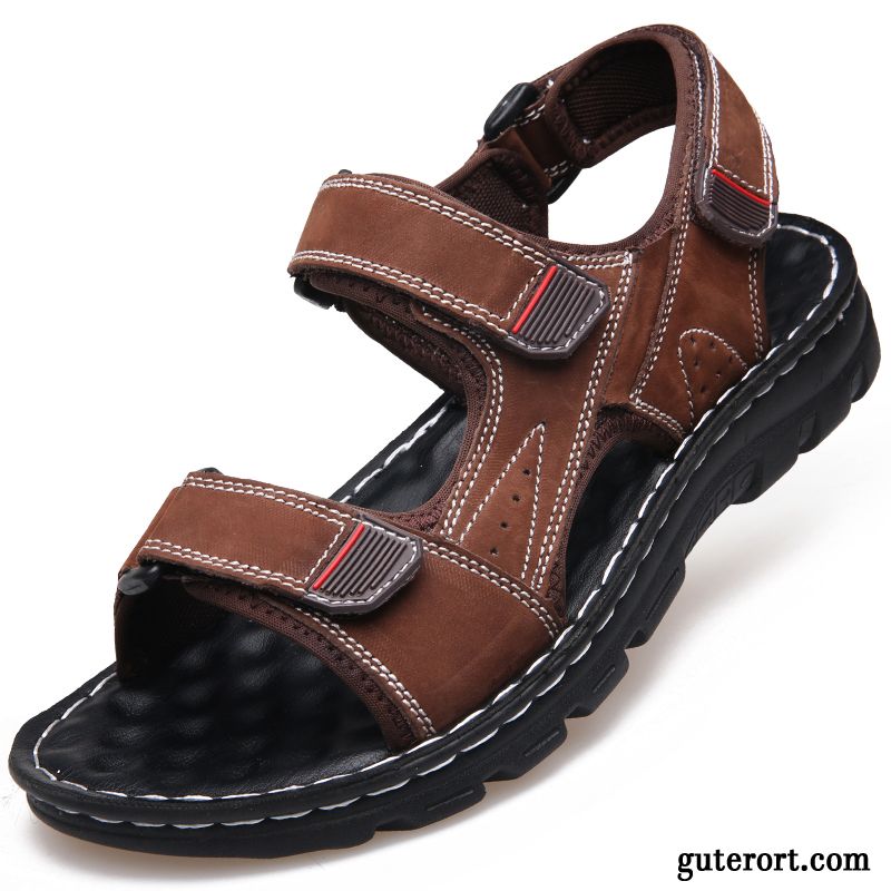 Sandalen Herren Echtleder Neue Europa Sommer Trend Schuhe Sandfarben Grau