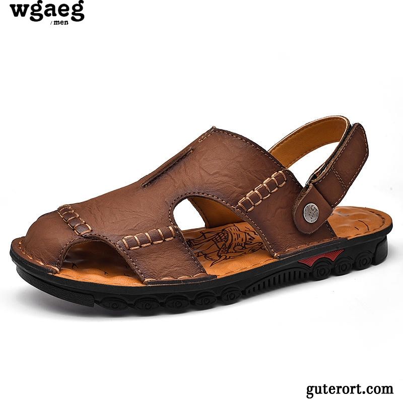 Sandalen Herren Echtleder Schuhe Ultra Braun Rot