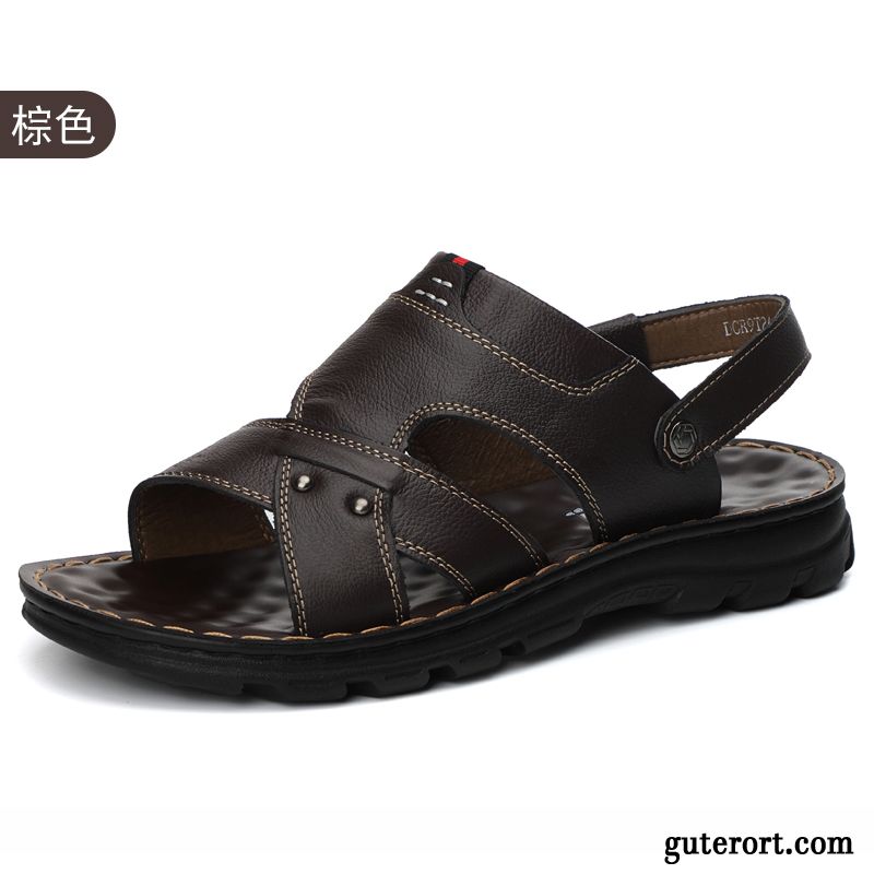 Sandalen Herren Hausschuhe Sommer Trend Casual Echtleder Sandfarben Schwarz