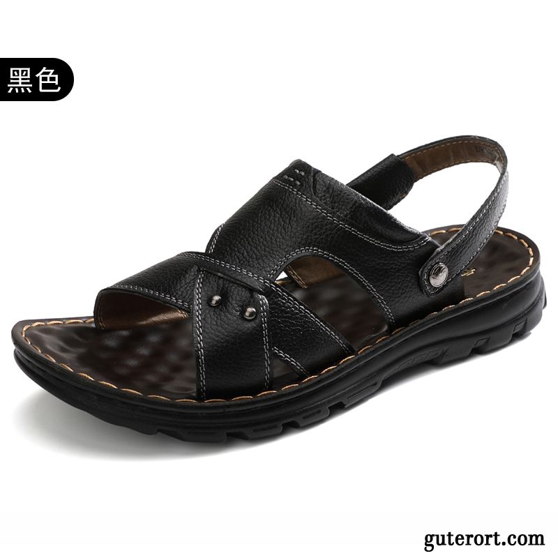 Sandalen Herren Hausschuhe Sommer Trend Casual Echtleder Sandfarben Schwarz