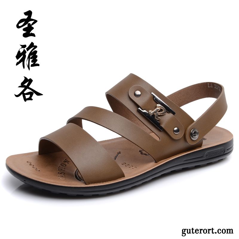 Sandalen Herren Leder Braun Gestreift, Trekkingsandalen Herren Sale Verkaufen