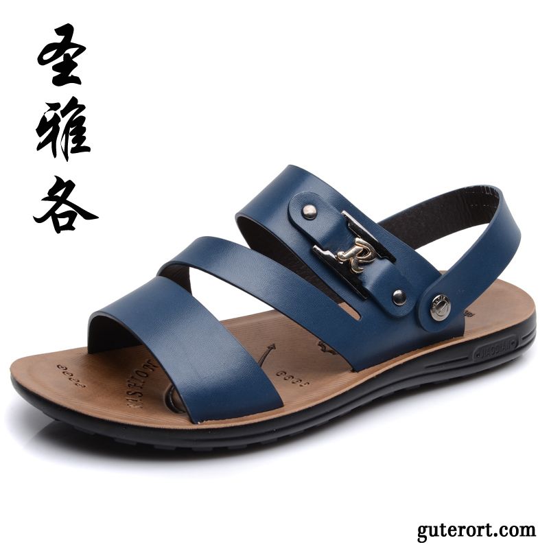 Sandalen Herren Leder Braun Gestreift, Trekkingsandalen Herren Sale Verkaufen