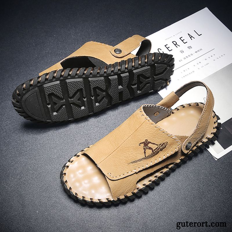 Sandalen Herren Neue Pantolette Allgleiches Schuhe Trend Casual Sandfarben Gelb