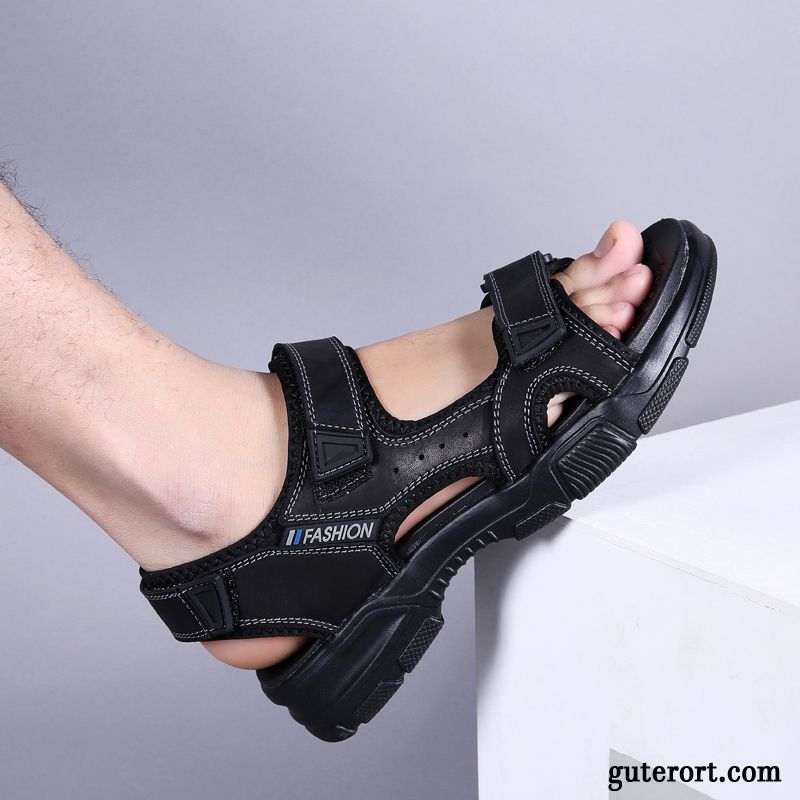 Sandalen Herren Neue Rutschsicher Draussen Große Größe Schüler Schuhe Sandfarben Schwarz