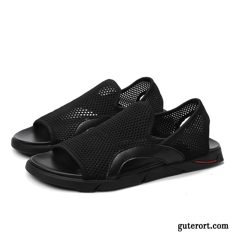 Sandalen Herren Schuhe Teenager Net Yarn Sommer Schüler Atmungsaktiv Schwarz