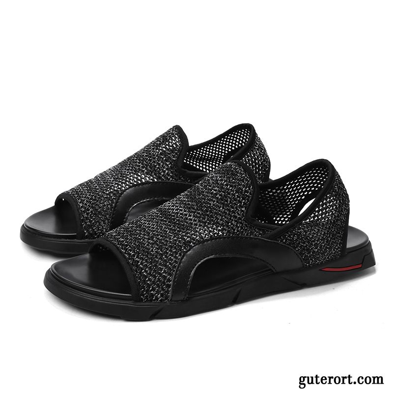 Sandalen Herren Schuhe Teenager Net Yarn Sommer Schüler Atmungsaktiv Schwarz