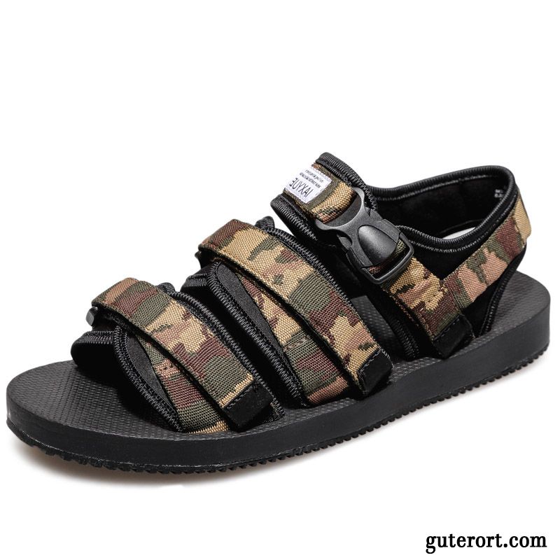 Sandalen Herren Sommer Allgleiches Große Größe Neue Casual Weiche Sohle Camouflage Khaki Sandfarben