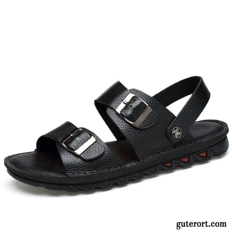 Sandalen Herren Sommer Casual Echtleder Trend Schuhe Pantolette Sandfarben Schwarz