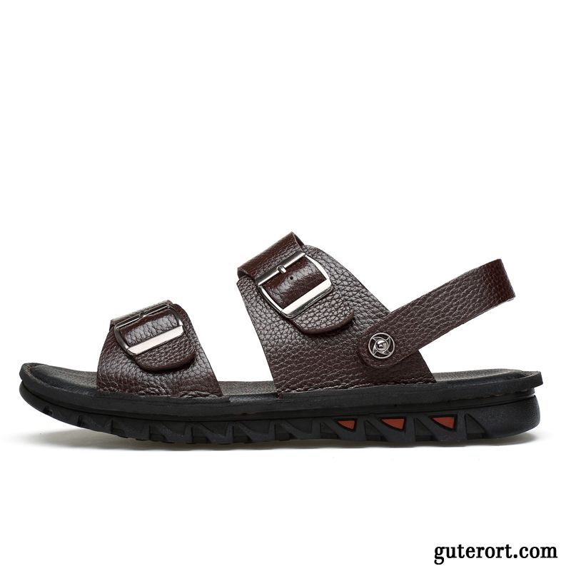 Sandalen Herren Sommer Casual Echtleder Trend Schuhe Pantolette Sandfarben Schwarz