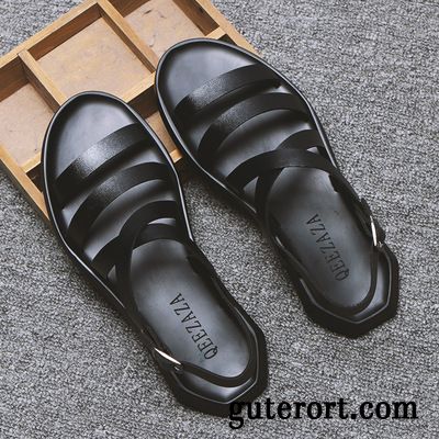 Sandalen Herren Sommer Echtleder Europa Trend Rom Neue Schwarz