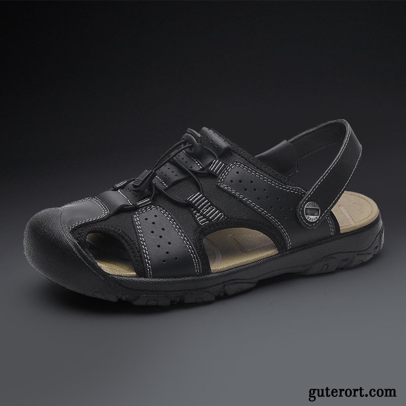 Sandalen Herren Sommer Große Größe Schuhe Weiche Sohle Atmungsaktiv Neue Sandfarben Schwarz