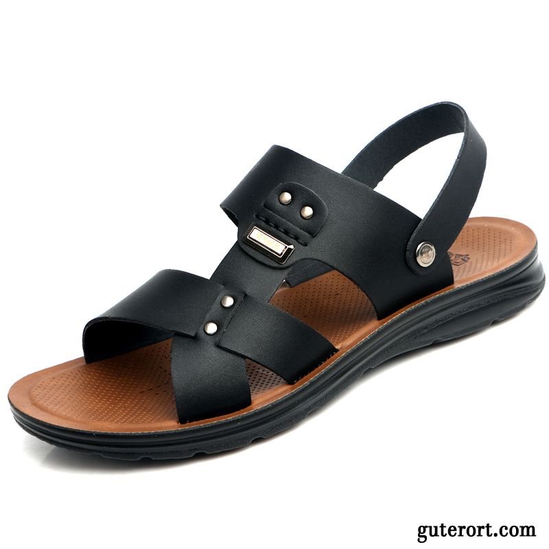 Sandalen Herren Sommer Pantolette Neue Rutschsicher Atmungsaktiv Trend Sandfarben Schwarz