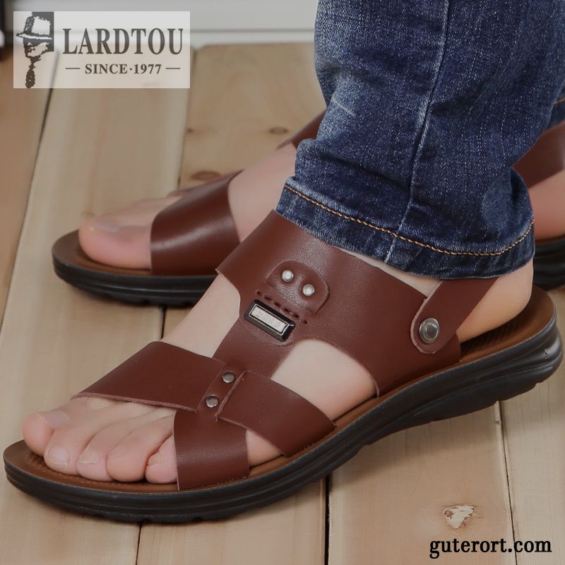 Sandalen Herren Sommer Pantolette Neue Rutschsicher Atmungsaktiv Trend Sandfarben Schwarz