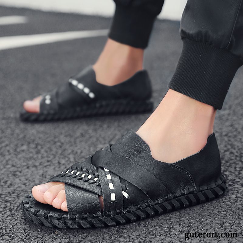 Sandalen Herren Sommer Schüler Faul Rom Weiche Sohle Trend Sandfarben Schwarz