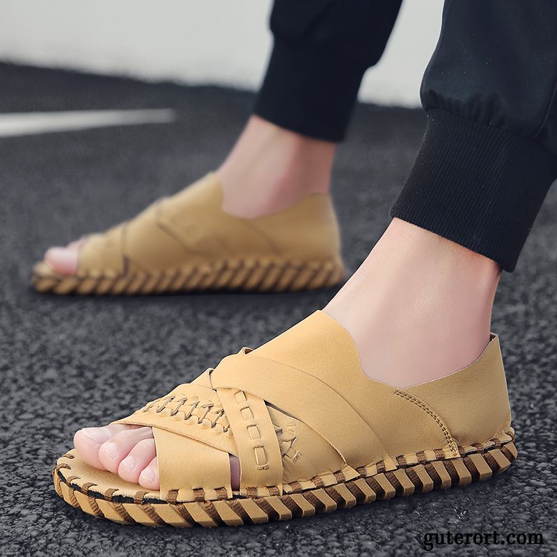 Sandalen Herren Sommer Schüler Faul Rom Weiche Sohle Trend Sandfarben Schwarz