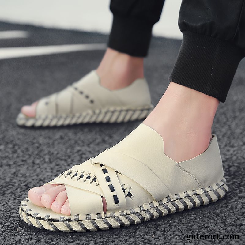 Sandalen Herren Sommer Schüler Faul Rom Weiche Sohle Trend Sandfarben Schwarz