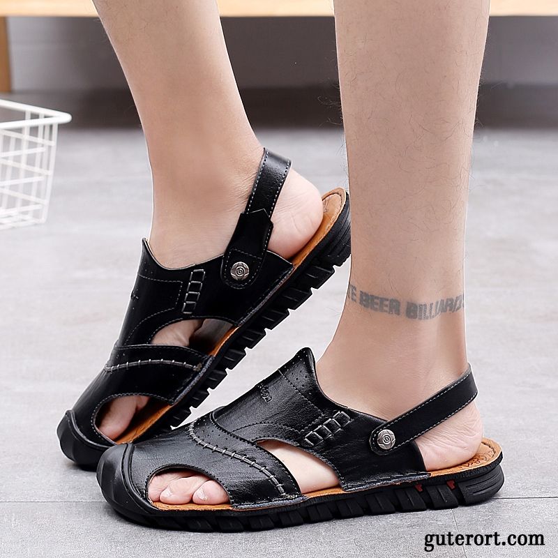 Sandalen Herren Trend Persönlichkeit Schuhe Casual Echtleder Mode Sandfarben Braun Gelb