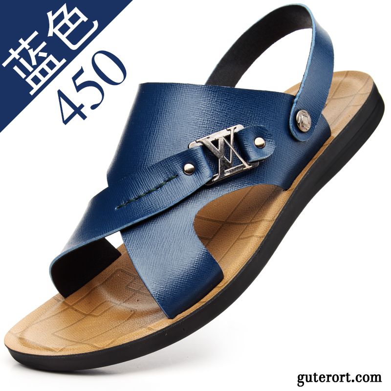 Sandalen Herren Weiche Sohle Casual Sommer Rutschsicher Trend Neue Sandfarben Blau